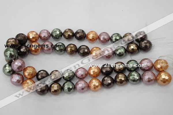 CSB512 15.5 inches 12mm faceted round mixed color shell pearl beads