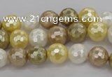 CSB521 15.5 inches 10mm faceted round mixed color shell pearl beads