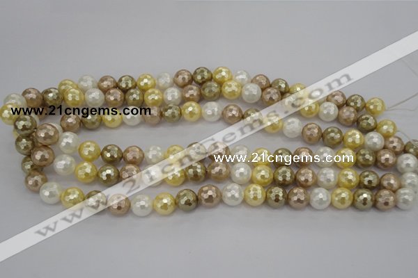 CSB521 15.5 inches 10mm faceted round mixed color shell pearl beads