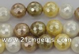 CSB522 15.5 inches 12mm faceted round mixed color shell pearl beads