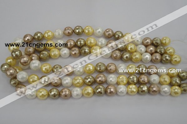 CSB522 15.5 inches 12mm faceted round mixed color shell pearl beads