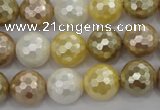 CSB523 15.5 inches 14mm faceted round mixed color shell pearl beads