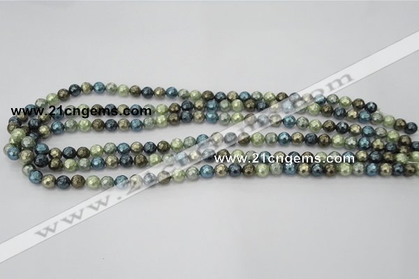 CSB529 15.5 inches 6mm faceted round mixed color shell pearl beads