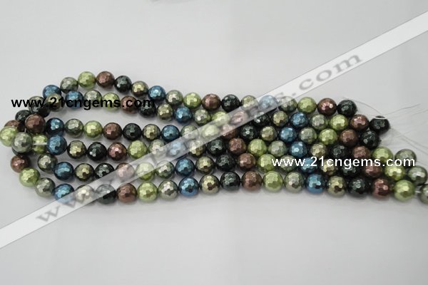 CSB530 15.5 inches 8mm faceted round mixed color shell pearl beads