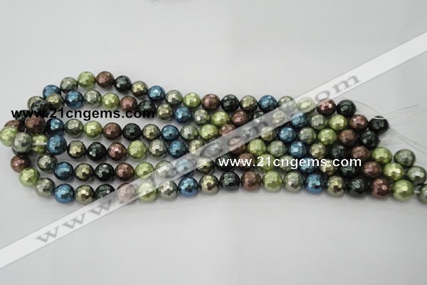 CSB531 15.5 inches 10mm faceted round mixed color shell pearl beads