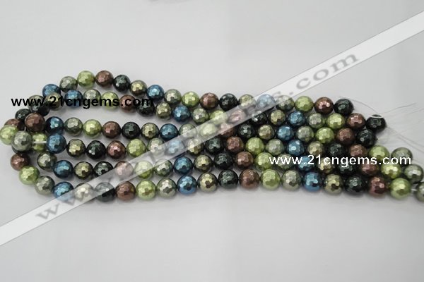 CSB532 15.5 inches 12mm faceted round mixed color shell pearl beads