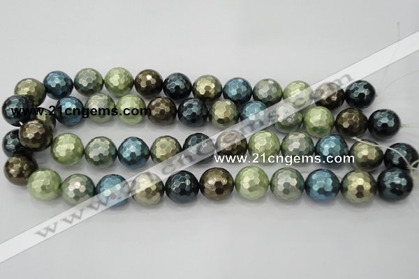 CSB534 15.5 inches 16mm faceted round mixed color shell pearl beads