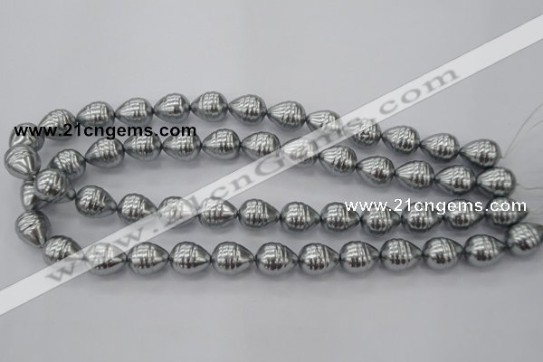 CSB550 15.5 inches 12*15mm whorl teardrop shell pearl beads