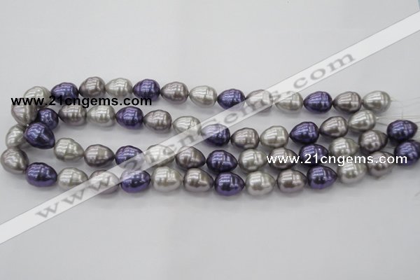 CSB551 15.5 inches 12*15mm whorl teardrop mixed color shell pearl beads