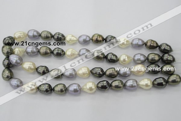 CSB552 15.5 inches 12*15mm whorl teardrop mixed color shell pearl beads