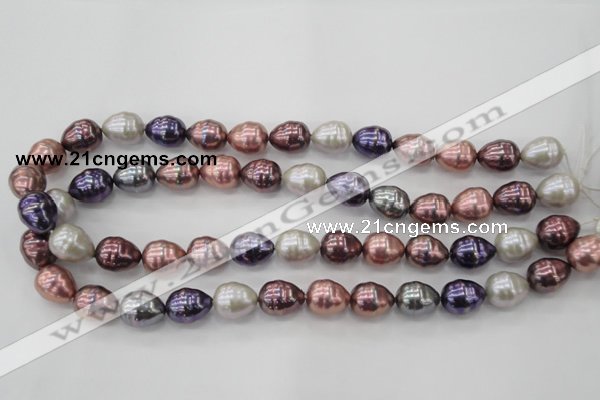 CSB553 15.5 inches 12*15mm whorl teardrop mixed color shell pearl beads