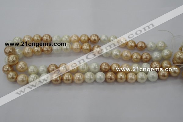 CSB611 15.5 inches 12mm whorl round mixed color shell pearl beads