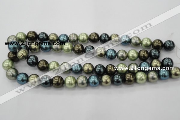CSB623 15.5 inches 14mm whorl round mixed color shell pearl beads
