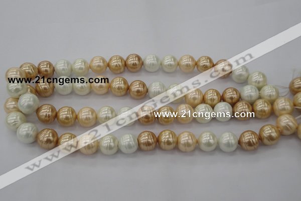 CSB624 15.5 inches 14mm whorl round mixed color shell pearl beads