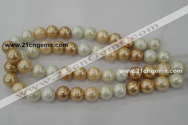 CSB636 15.5 inches 16mm whorl round mixed color shell pearl beads