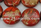 CSE195 15.5 inches 25mm flat round dyed natural sea sediment jasper beads