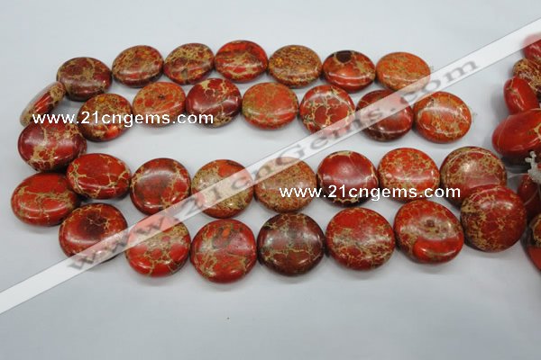 CSE195 15.5 inches 25mm flat round dyed natural sea sediment jasper beads