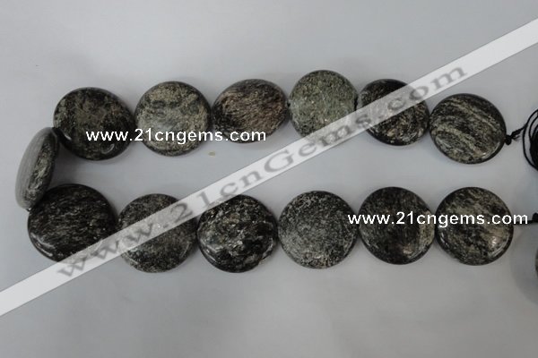 CSI30 15.5 inches 30mm flat round silver scale stone beads wholesale