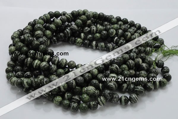 CSJ04 15.5 inches 10mm round green silver line jasper beads wholesale