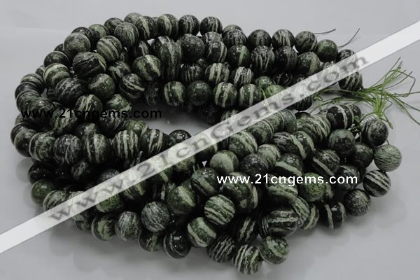 CSJ06 15.5 inches 14mm round green silver line jasper beads wholesale