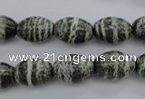 CSJ100 15.5 inches 10*14mm rice green silver line jasper beads