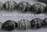 CSJ101 15.5 inches 12*16mm rice green silver line jasper beads