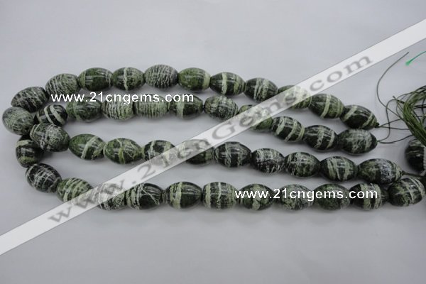 CSJ102 15.5 inches 13*18mm rice green silver line jasper beads