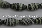 CSJ105 15.5 inches 10*20mm rice green silver line jasper beads