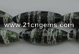 CSJ108 15.5 inches 10*30mm faceted rice green silver line jasper beads