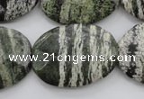 CSJ114 15.5 inches 22*30mm faceted oval green silver line jasper beads