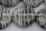CSJ123 15.5 inches 30mm faceted coin green silver line jasper beads