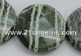 CSJ125 15.5 inches 40mm faceted coin green silver line jasper beads