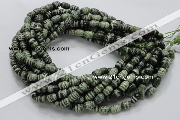 CSJ14 15.5 inches 8*12mm egg-shaped green silver line jasper beads