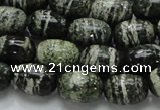 CSJ15 15.5 inches 10*15mm egg-shaped green silver line jasper beads