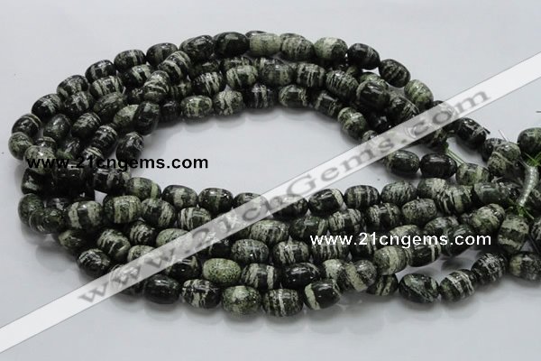 CSJ15 15.5 inches 10*15mm egg-shaped green silver line jasper beads