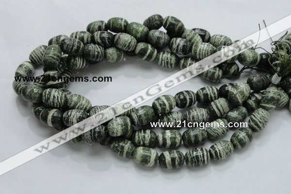 CSJ16 15.5 inches 13*18mm egg-shaped green silver line jasper beads