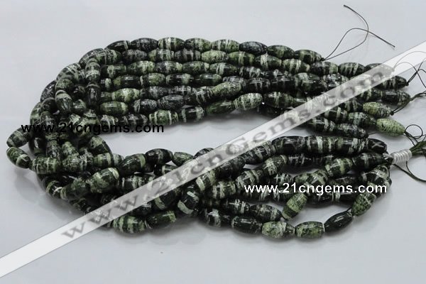 CSJ18 15.5 inches 8*15mm rice green silver line jasper beads