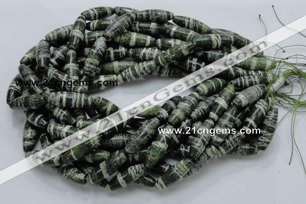 CSJ19 15.5 inches 10*30mm rice green silver line jasper beads