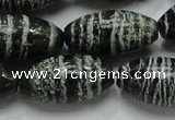 CSJ20 15.5 inches 15*30mm rice green silver line jasper beads