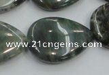 CSJ205 15.5 inches 22*30mm flat teardrop serpentine jade gemstone beads