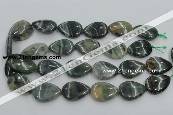 CSJ205 15.5 inches 22*30mm flat teardrop serpentine jade gemstone beads