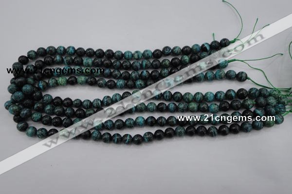 CSJ211 15.5 inches 8mm round dyed green silver line jasper beads