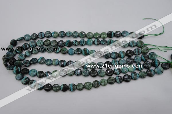 CSJ214 15.5 inches 10mm flat round dyed green silver line jasper beads