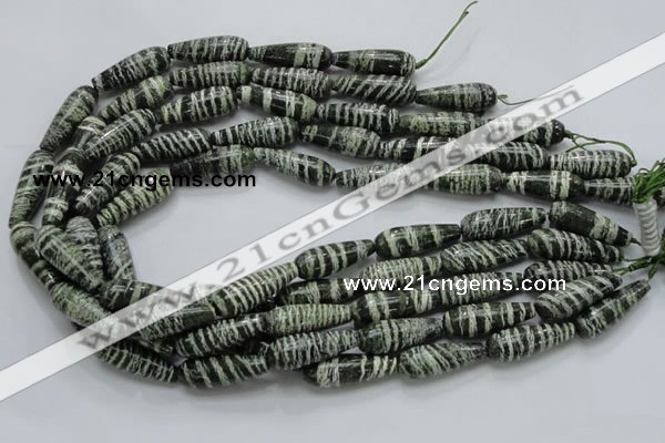 CSJ22 15.5 inches 10*30mm teardrop green silver line jasper beads