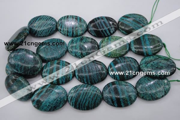 CSJ230 15.5 inches 30*40mm oval dyed green silver line jasper beads