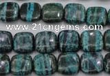 CSJ233 15.5 inches 12*12mm square dyed green silver line jasper beads