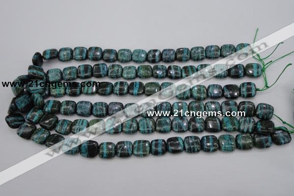 CSJ233 15.5 inches 12*12mm square dyed green silver line jasper beads