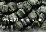 CSJ26 15.5 inches 10*10mm square green silver line jasper beads