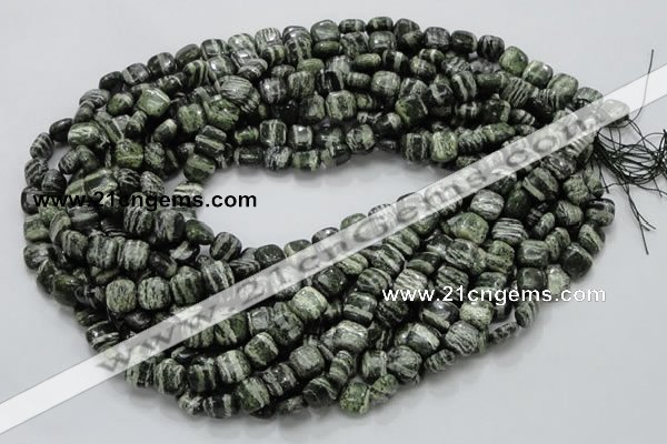 CSJ26 15.5 inches 10*10mm square green silver line jasper beads