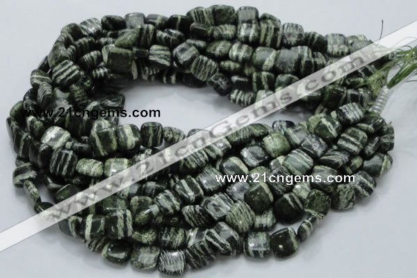 CSJ27 15.5 inches 12*12mm square green silver line jasper beads